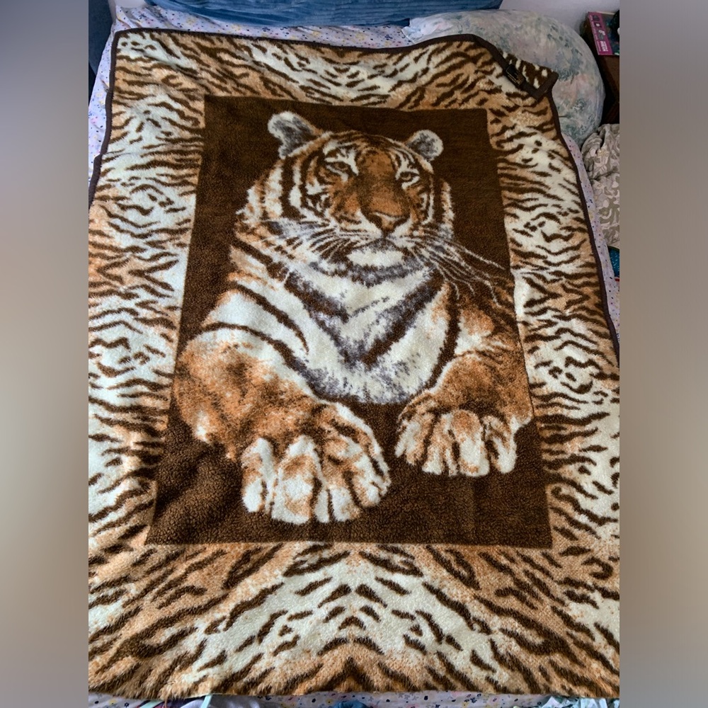 Vintage Ibena 80’s Tiger Print Blanket